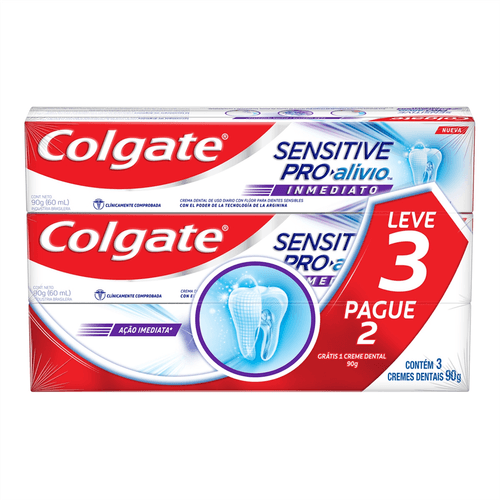 Kit Creme Dental Colgate Sensitive Pro-Alívio Imediato Original 90g Leve 3 Pague 2 Unidades