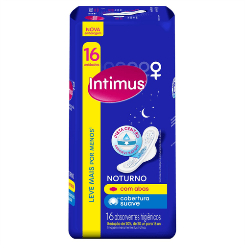 Absorvente Intimus Noturno Suave Com Abas com 16 Unidades Leve Mais Por Menos