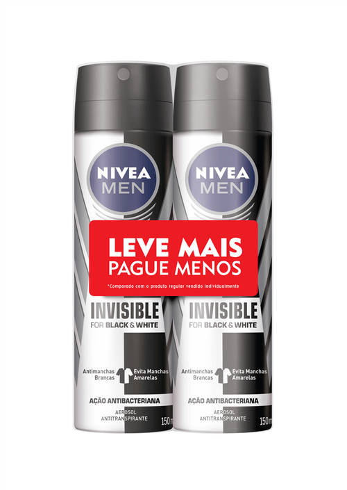 Kit Desodorante Aerosol Nivea Men Black & White Invisible 150ml com 2 Unidades Leve Mais Pague Menos