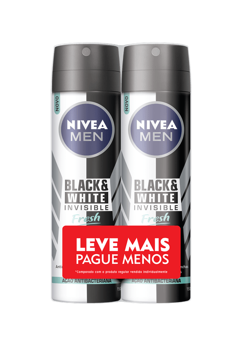 Kit Desodorante Aerosol Nivea Men Black & White Invisible Fresh 150ml com 2 Unidades Leve Mais Pague Menos