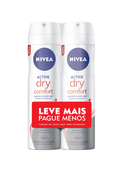 Kit Desodorante Aerosol Nivea Active Dry Comfort 150ml com 2 Unidades Leve Mais Pague Menos
