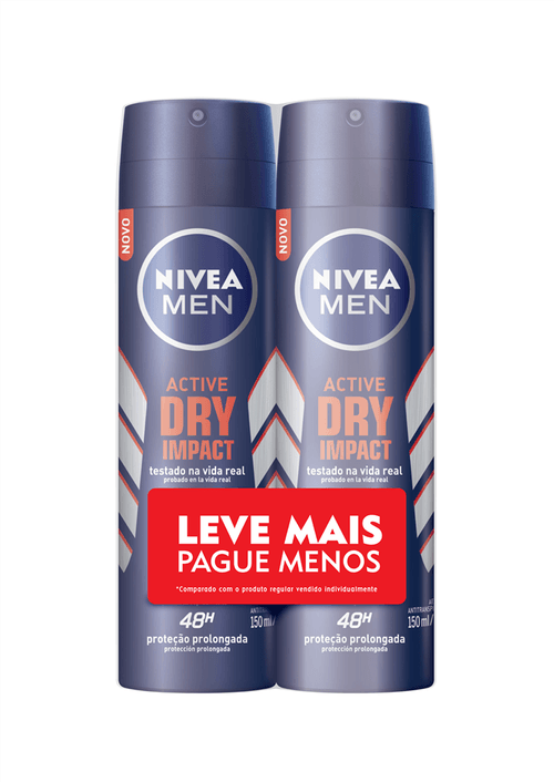 Kit Desodorante Aerosol Nivea Men Active Dry Impact 150ml com 2 Unidades Leve Mais Pague Menos