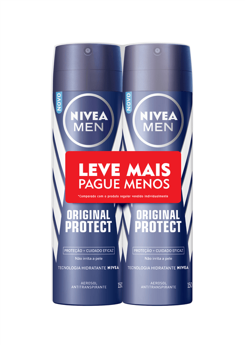 Kit Desodorante Aerosol Nivea Men Original Protect 150ml com 2 Unidades Leve Mais Pague Menos