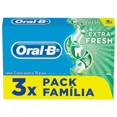 Kit Creme Dental Oral-B Extra Fresh 70g com 3 Unidades Pack Família