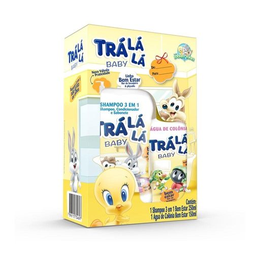Kit Shampoo 3 em 1 250ml + Água de Colônia 150ml Trá Lá Lá Baby Bem Estar