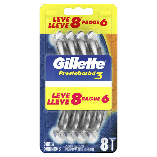 Aparelho de Barbear Gillette Prestobarba3 Regular Leve 8 Pague 6 Unidades