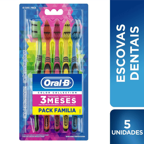 Kit Escova Dental Oral-B Color Collection Pack Familiar com 5 Unidades