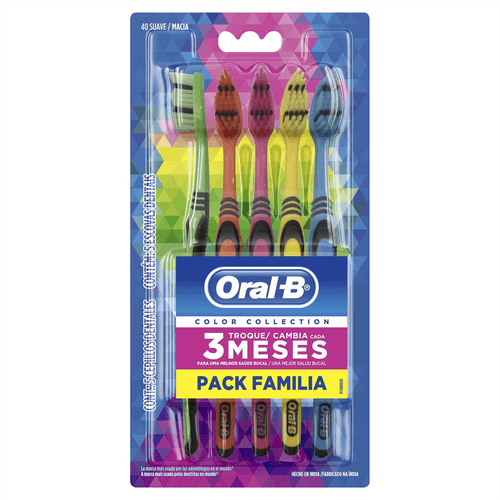 Kit Escova Dental Oral-B Color Collection Pack Familiar com 5 Unidades