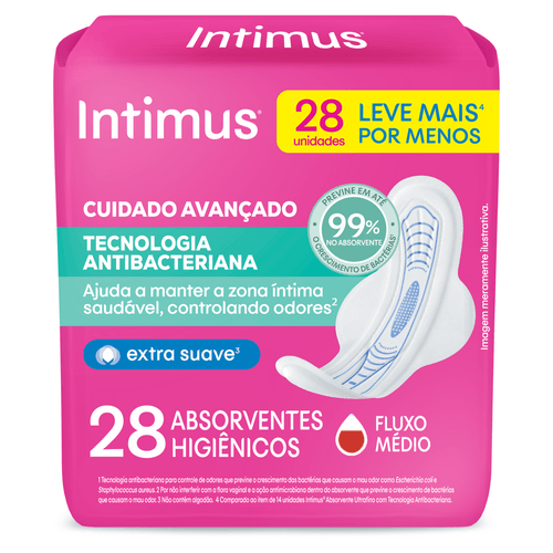 Absorvente Intimus Ultrafino Antibacteriano com Abas com 28 Unidades Leve Mais Por Menos