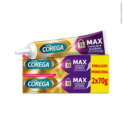 Kit Fixador de Dentaduras Corega Max Creme Sem Sabor 68/70g