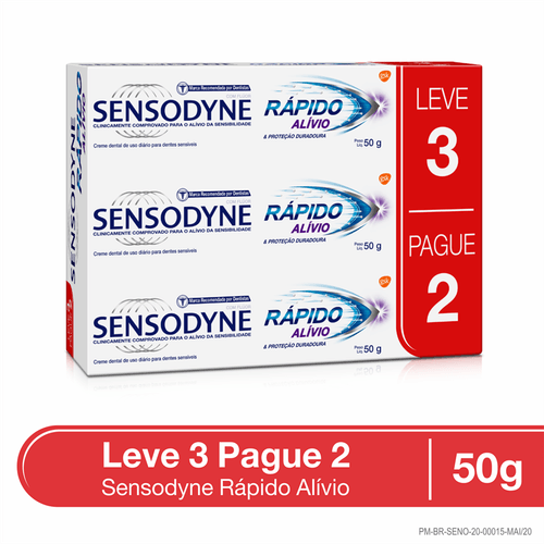 Kit Creme Dental Sensodyne Rápido Alívio 50g Leve 3 Pague 2 unidades