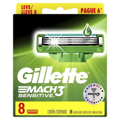 Kit Carga para Aparelho de Barbear Gillette Mach3 Sensitive Leve 8 pague 6 Unidades