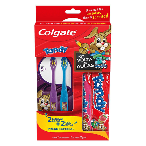 Kit Colgate Tandy Volta Às Aulas com 2 Escovas Dentais + 2 Géis Dentais 50g Cada