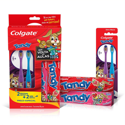 Kit Colgate Tandy Volta Às Aulas com 2 Escovas Dentais + 2 Géis Dentais 50g Cada