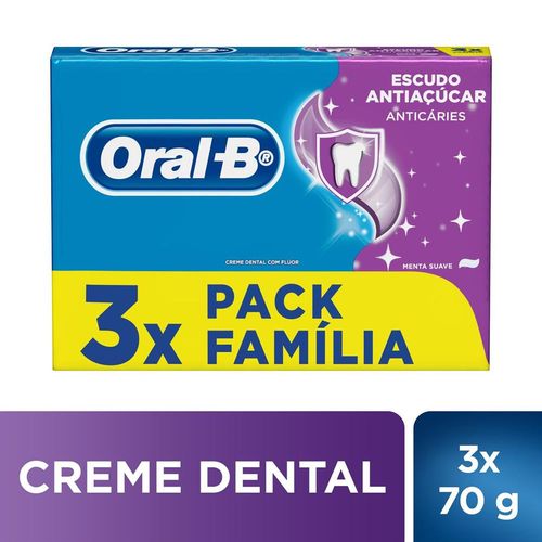 Kit Creme Dental Oral-B Escudo Antiaçúcar Anticáries 70g  com 3 Unidades Pack Família