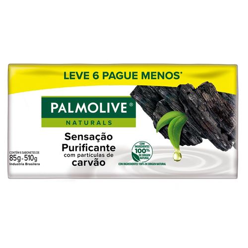 Kit Sabonete Barra Palmolive Naturals Sensação Purificante Carvão 85g com 6 Unidades