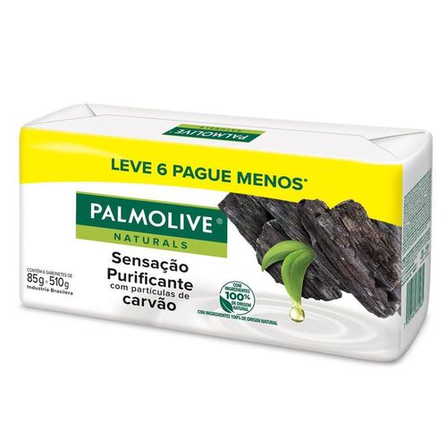 Kit Sabonete Barra Palmolive Naturals Sensação Purificante Carvão 85g com 6 Unidades