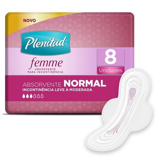 Absorvente para Incontinência Plenitud Femme Normal com Abas com 8 Unidades