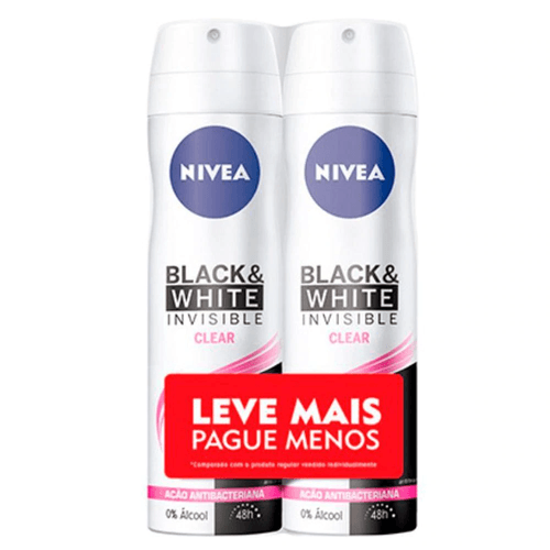 Kit Desodorante Aerosol Nivea Black & White Invisible Clear 150ml com 2 Unidades Leve Mais Pague Menos