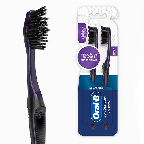 Escova Dental Oral-B 5 Ações Carvão Advanced Macia com 2 unidades