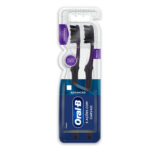 Escova Dental Oral-B 5 Ações Carvão Advanced Macia com 2 unidades