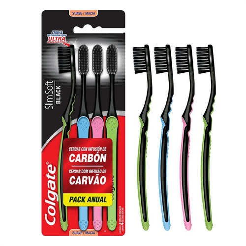 Escova Dental Colgate Slim Soft Black com 4 unidades