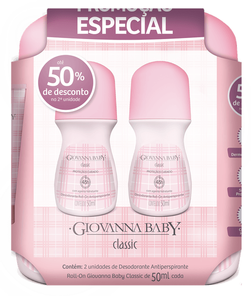 Kit Desodorante Roll-On Giovanna Baby Classic 50ml Com 2 Unidades 50% de Desconto na Segunda Unidade