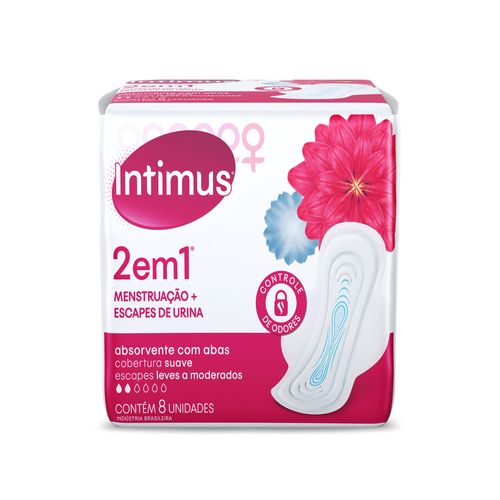 Absorvente Intimus 2 em 1 Suave menstruação+escapes de urina com abas com 8 und