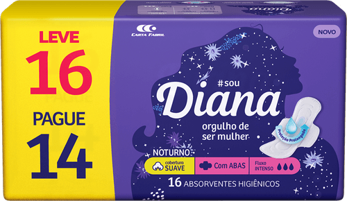 Absorvente Diana Noturno Suave Com Abas Leve 16 e Pague 14 Unidades