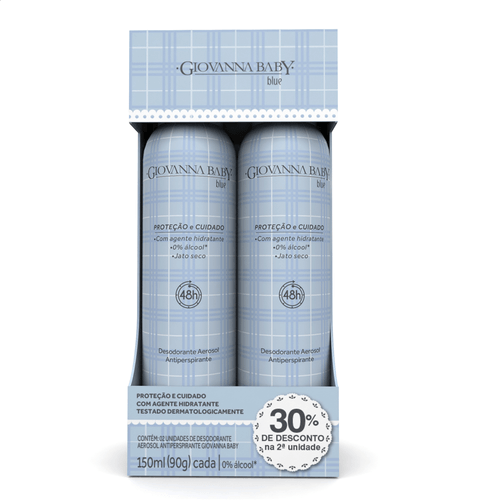 Kit Desodorante Aerosol Giovanna Baby Blue 150ml com 2 Unidades 30% de Desconto na  2º Unidade