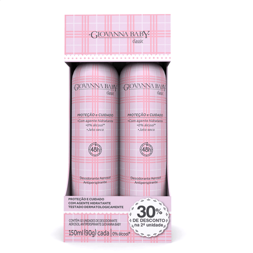 Kit Desodorante Aerosol Giovanna Baby Classic 150ml com 2 Unidades 30% de Desconto na 2º Unidade