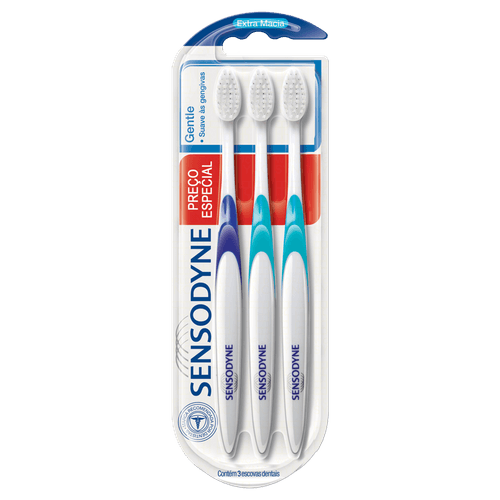 Kit Escova Dental Sensodyne Gentle Extra Macia com 3 Unidades Preço Especial