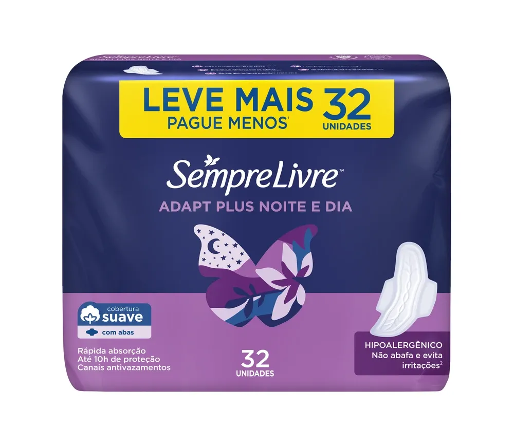 Absorvente Sempre Livre Noturno Suave com Abas com 32 Unidades Leve Mais Pague Menos