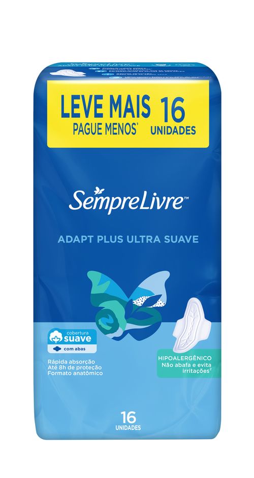 Absorvente Sempre Livre Adapt Plus Suave com Abas Leve 16 Unidades Pague Menos