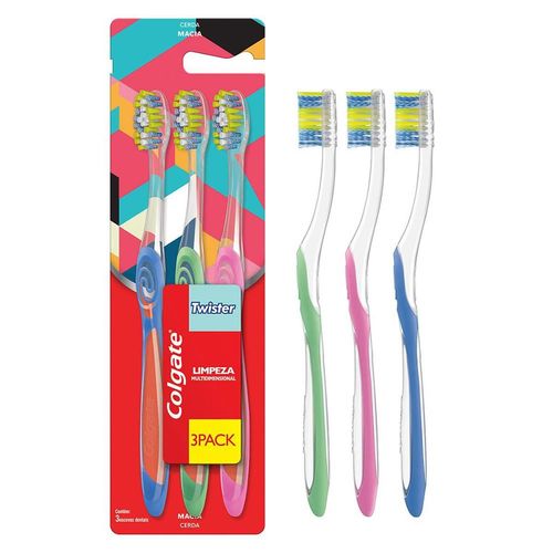 Kit Escova Dental Colgate Twister Cabeça Compacta Leve 3 Pague 2 Unidades