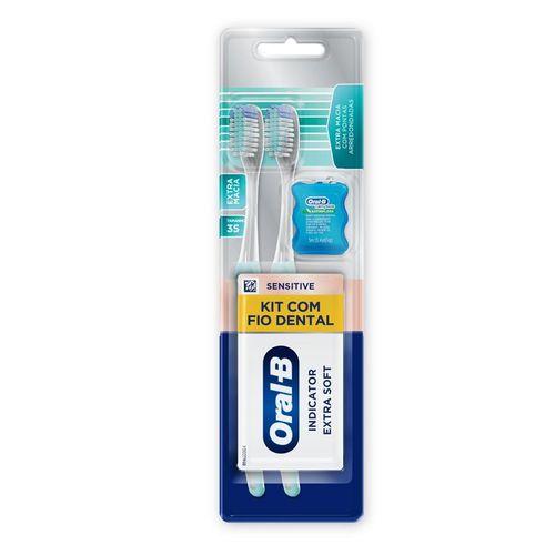 Escova Dental Oral-B Sensitive Indicator Extra Macia com 2 unidades + Fio Dental Satin Floss