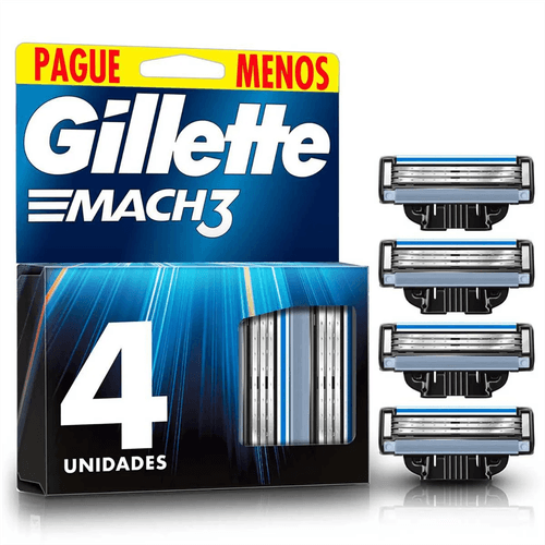 Kit Carga para Aparelho de Barbear Gillette Mach3 Carga Regular Leve 4 Pague 3 Unidades