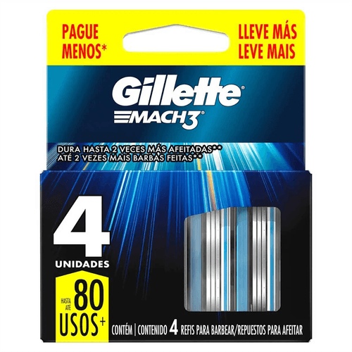 Kit Carga para Aparelho de Barbear Gillette Mach3 Carga Regular Leve 4 Pague 3 Unidades