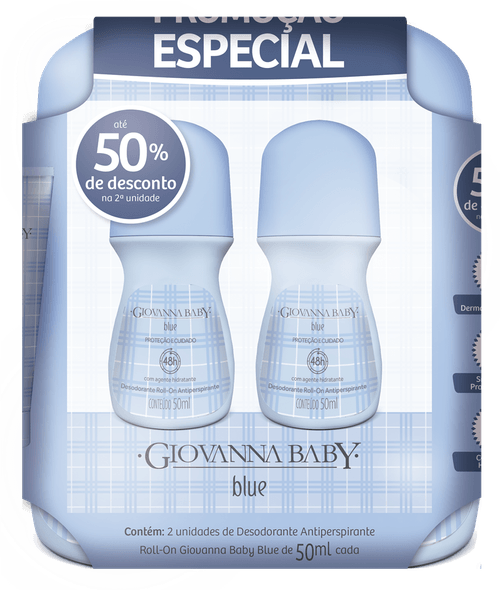Kit Desodorante Roll-On Giovanna Baby Blue 50ml Com 2 Unidades 50% de Desconto na Segunda Unidade