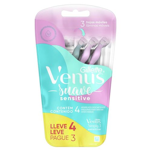 Aparelho de Barbear Gillette Vênus 3 Suave Sensitive Leve 4 Pague 3