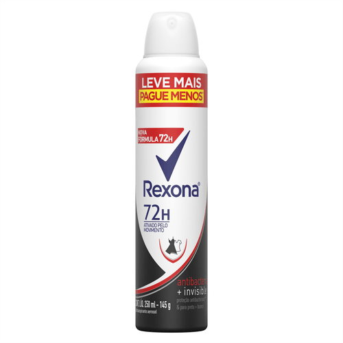 Desodorante Aerosol Rexona Antibacterial + Invisible 72h 250ml Leve Mais Pague Menos