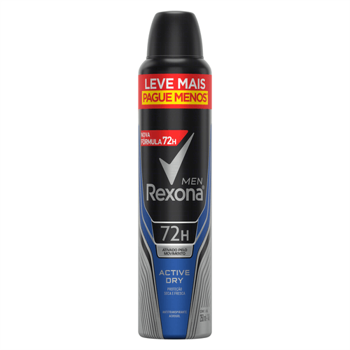 Desodorante Aerosol Rexona Men Active Dry 72h 250ml Leve Mais Pague Menos