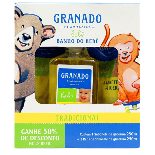 Kit 1 Sabonete Líquido+ 2 Refis Granado Bebê  Tradicional 250ml + 50% de Desconto no 2º Refil