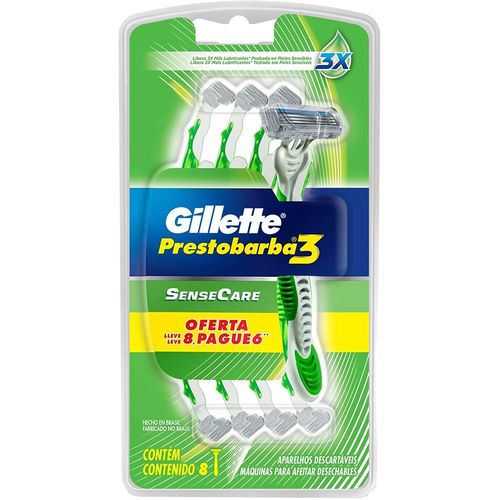 Aparelho de Barbear Gillette Prestobarba 3 Sense Care Leve 8 Pague 6