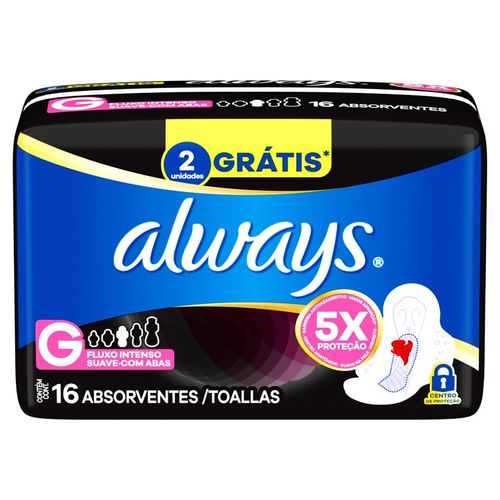 Absorvente Always Noites Tranquilas Suave com Abas Tamanho G com 16 Unidades Leve Mais Por Menos