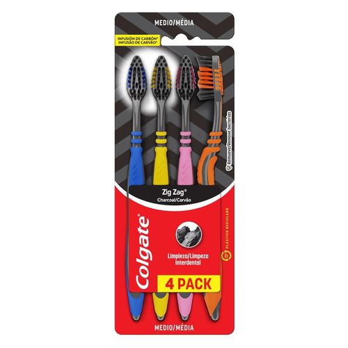 Kit Escova Dental Colgate Zig Zag Carvão com 4 Unidades