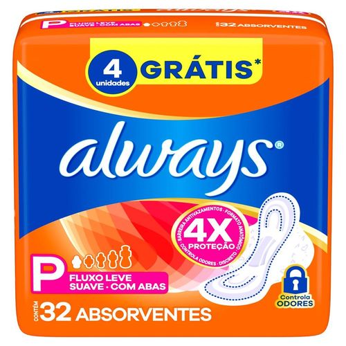 Absorvente Always Suave com Abas 32 Unidades Tamanho P Leve Mais Por Menos