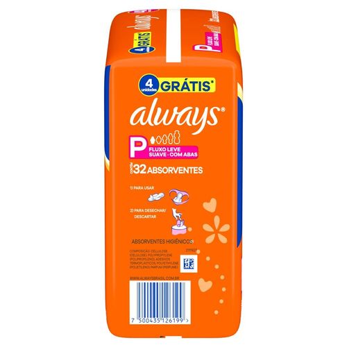 Absorvente Always Suave com Abas 32 Unidades Tamanho P Leve Mais Por Menos