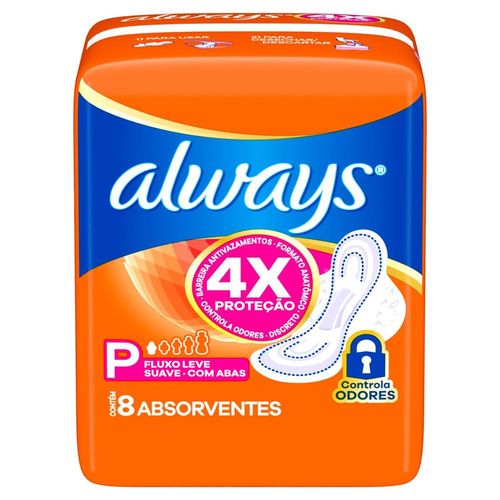 Absorvente Always Super Proteção Suave com Abas Tamanho P com 8 Unidades