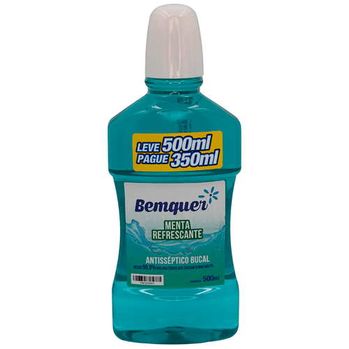 Antisséptico Bucal Bemquer Menta Refrescante Leve 500ml Pague 350ml